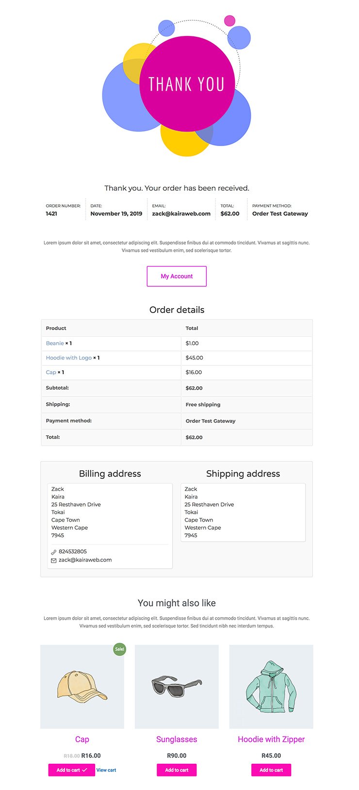 Woocommerce custom thank you pages elementor storecustomizer